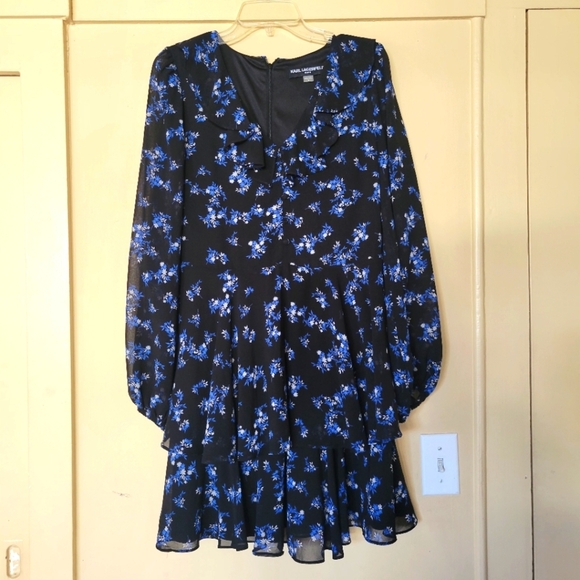 KARL LAGERFELD PARIS Ruffle Trim Tiered Dress - Picture 1 of 7